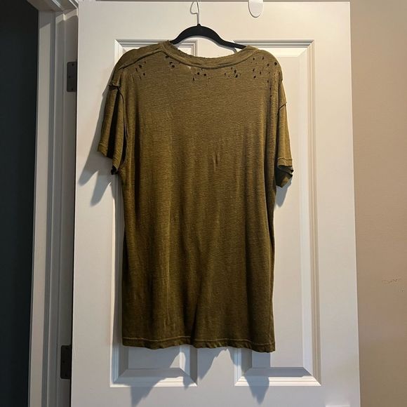 IRO Men’s Olive Green Distressed Linen Tee - Medium - Picture 2 of 6